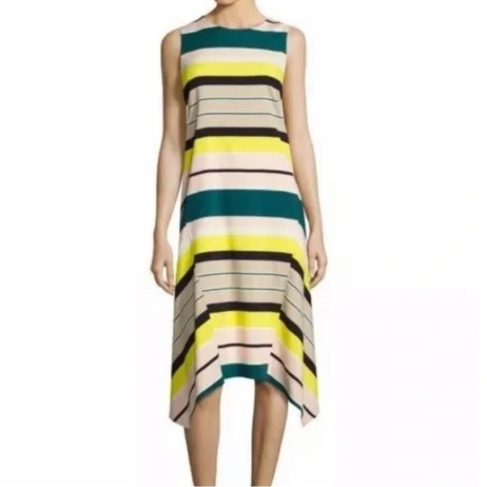Lafayette 148 Romona Sleeveless Merengue-Striped Tech Dress